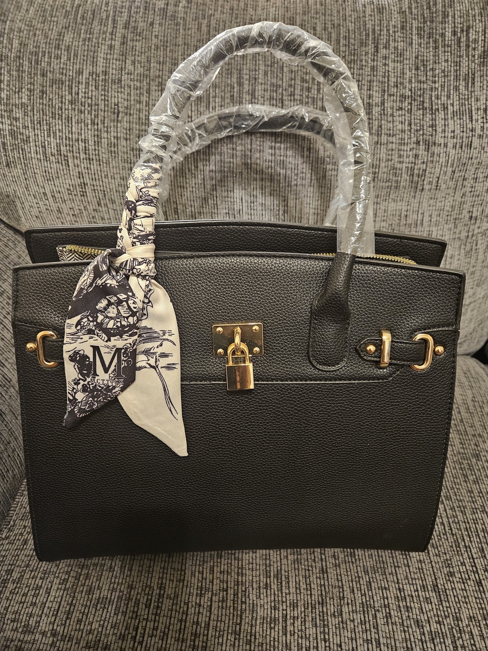 Black Structured Top-Handle Tote with Gold Hardware | Wirkin Bag